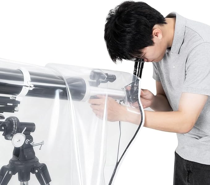 2PCS Clear Telescope Cover, 58x33Inch Waterproof Telescope Weather Resistant Rain Cover Raincoat Protector with Dual Zippers & Drawstring for Large Astronomical Telescopes Outdoor Against Rain Dust