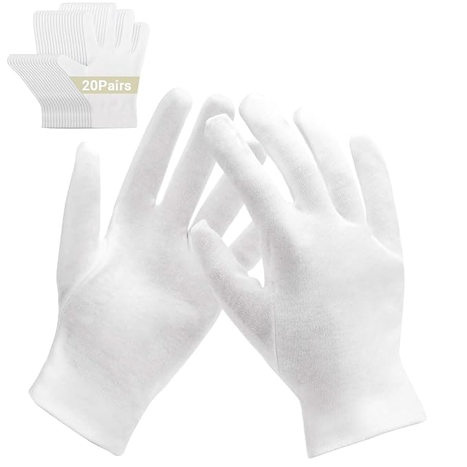 ENPOINT Archival Photo Gloves - 20 Pairs White Work Gloves for Art Handling Working Photography Cloth Liners Bulk for Handling Jewelry, Film, Photo, Coin Collectors, Metal Inspection Men & Women