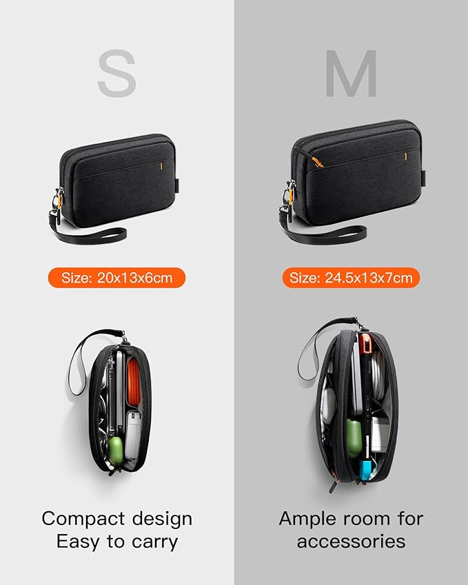 Inateck Electronics Organizer Travel Case, Water-resistant Cable Organizer Pouch, Multi-purpose Accessories Carry Case for Cord, Charger, Cables, Phone, USB Drive, Black, Medium