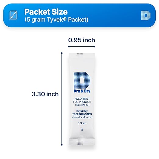 Dry & Dry 5 Gram[100 Packets] Food & Pharmaceutical Safe Silica Gel Packs Desiccants - Rechargeable Tyvek® Silica Gel Packets, Moisture Absorbers, Desiccants Packets, Silica Gel