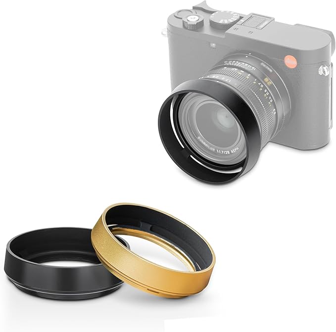 JJC Metal Lens Hood Shade for Leica Q3 43/Q3/Q2/Q Cameras, Replaces Leica Round Lens Hood Q, with 49mm Center Pinch Snap-On Lens Cap, No Vignetting