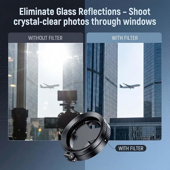 Anti-Glare Magnetic Phone Filter, Circular Polarizing Filter, Anti-Glare, Reduces Reflections Enhances Colors, Professional 52mm Polarizing Filter,Compatible with Most Mobile Phones (1 Set)