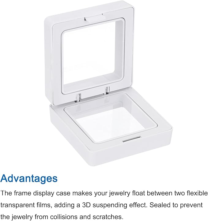 MECCANIXITY Floating Frame Display Holder Stand 3D Jewelry Display Box 1.97 x 1.97 x 0.79 Inch White for Ring Necklace Bracelet Earring Pack of 2