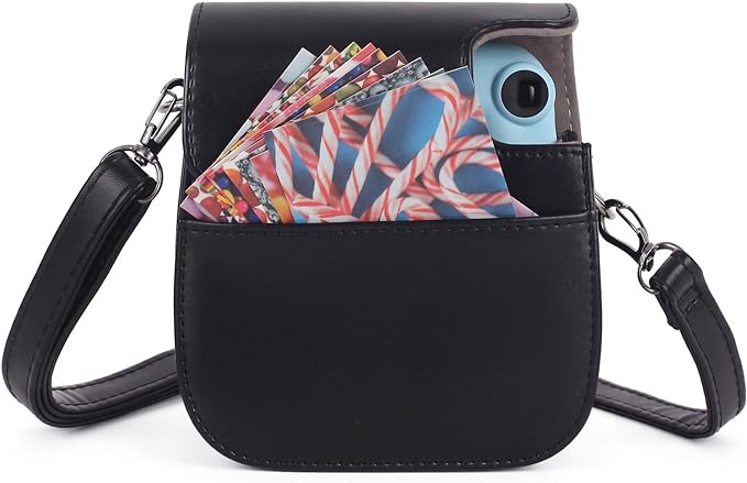 Phetium Instant mini 12 Camera Protective Case Compatible with Instax Mini 12 11,PU Leather Bag with Pocket and Adjustable Shoulder Strap (Black)