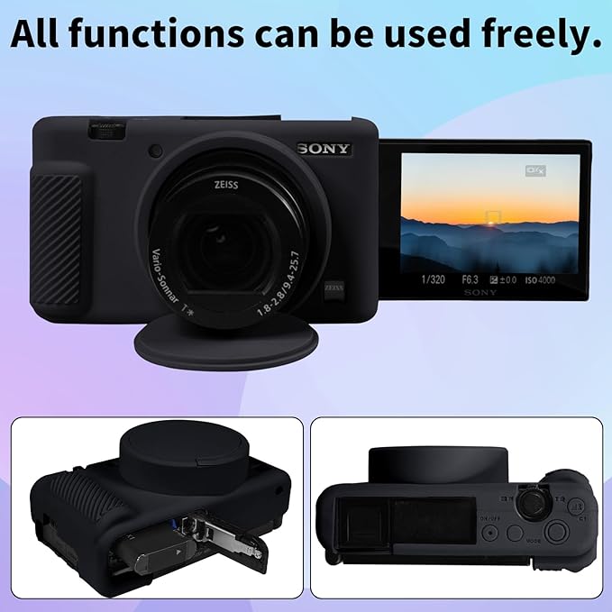 Camera Case for Sony ZV-1, ZV1 Camera Cover Silicone Camera Sleeve Body Skin Protective Case with Removable Lens Cap for Sony ZV 1 Digital Camera, Black