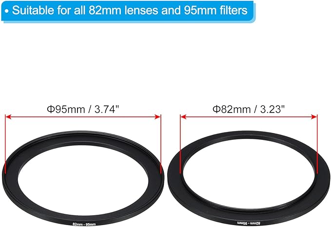 PATIKIL 82mm-95mm Metal Step Up Ring with Cleaning Cloth, 2 Pack Camera Lens Filter Adapter Ring Aluminum Filter Adapter Ring for Camera Lenses Hood, Black