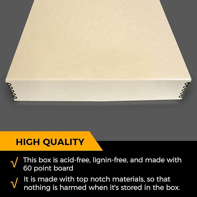 Golden State Art, Archival Storage Box, Acid-Free Drop Front Museum Box with Metal Edge for Storing Artwork Photos Documents Prints Arts and Crafts (Tan-17.75x22.75x3 Inches) Pack of 2