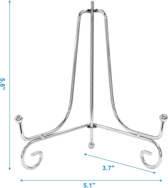 Hordion 2 Pack Plate Stand, 6 Inch Silver Iron Easel Photo Display Stand Plate Holder for Picture Frame Book Tabletop Art Platter