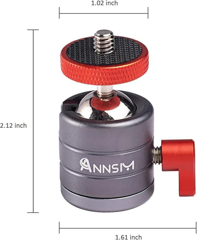 2pcs Tripod Mini Ball Head with 1/4 inch Threaded Mount for DSLR Cameras, Camcorders, Smartphone, Action Camera,Camera Cage, Microphone, LED Video Light, Monitor, Vlog Video Rig – 2 Pack