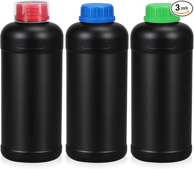 ASEVAT 33.8oz/1000ml HDPE Darkroom Chemical Storage Bottles Photographic Plastic Containers with lids Empty Liquid Container for Film Photo Developing Processing Equipment, Laboratories (3pcs)