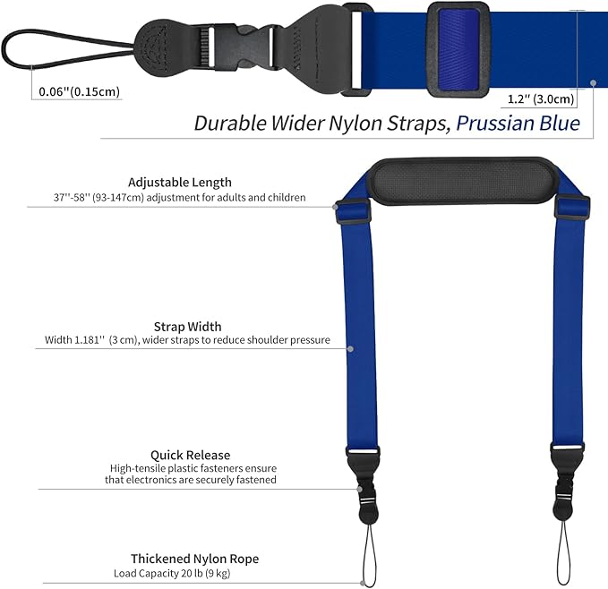 Universal Shoulder Strap, Neoprene Padded Bag Strap with Double Adjustable Buckles, Comfortable Neck Lanyard for Camera, Cellphone Tablet,iPad, Laptop, Binocular, Luggage Bag(Prussian Blue)