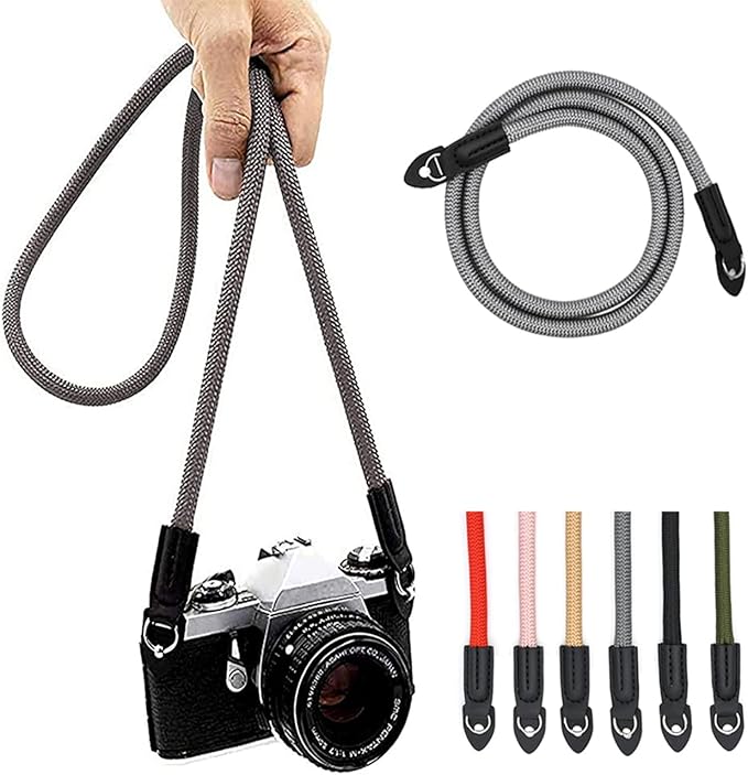 Camera Strap Vintage 100cm Nylon Climbing Rope Camera Neck Shoulder Strap for Micro Single and DSLR Camera (Grey)