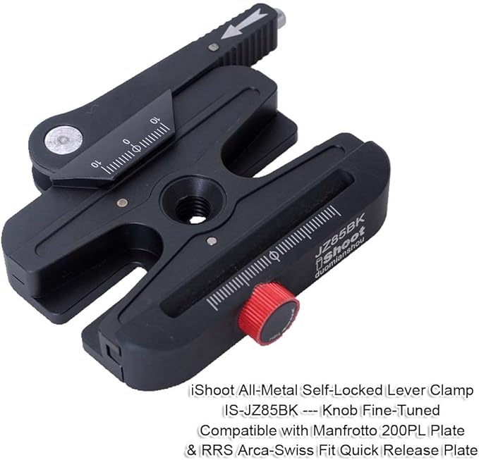 All-Metal Quick Self-Locked Long Lever Clamp Converter Adapter with Knob Fine-Tuned, Compatible with Manfrotto 200PL Camera Plate & Arca-Swiss Fit Camera Quick Release Plate and Arca Fit Tripod Head