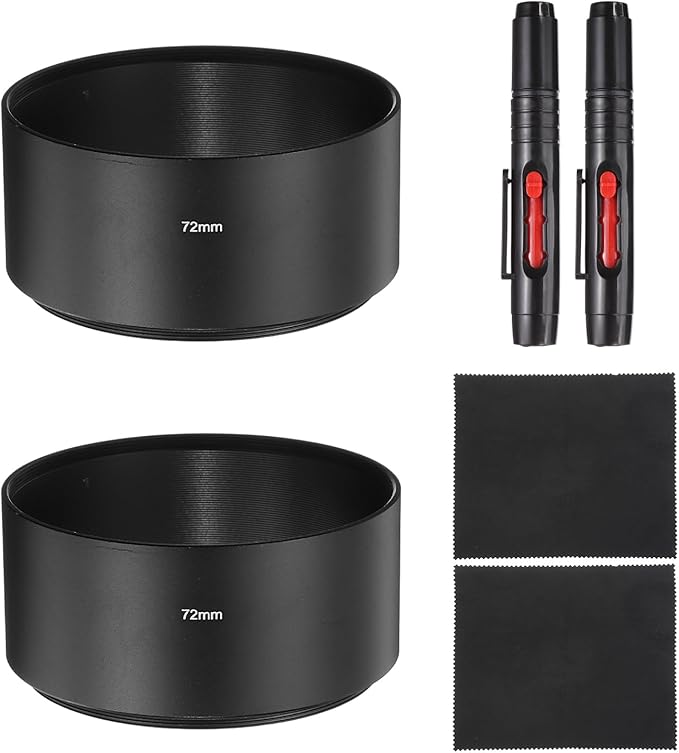 PATIKIL 2 Pcs Lens Hood Shade, 72mm Long-Focus Mount Standard Screw-in Metal Camera Cap Shade with Cleaning Cloth and Cleaning Pen, Black