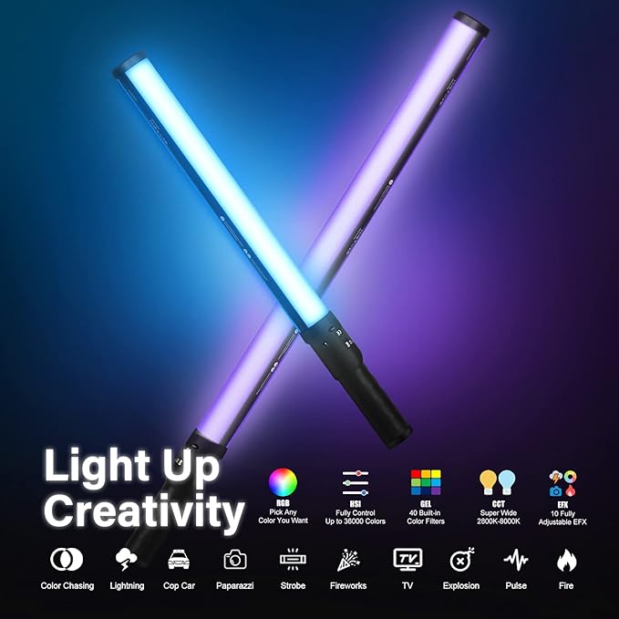 Mettlelite LS400P RGB Pixel LED Light Stick, Handheld Full Color RGBWW Continuous Output 2 ft with APP Control, 2800K-8000K, Customizable Pixel Light Effect, CRI97+ TLCI98+ Rechargeable Video Light