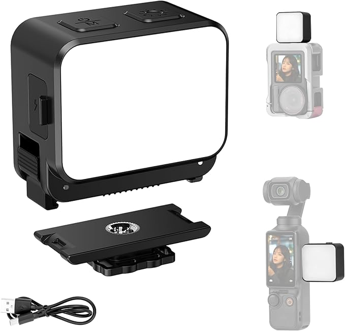 Magnetic Mini Light for DJI Osmo Pocket 3 Action 4/5/Pro Creator Combo Accessories, 2W 600mAh Rechargeable LED Fill Light, 3 Color Modes, 4 Levels Brightness, IPX4 Water Resistance
