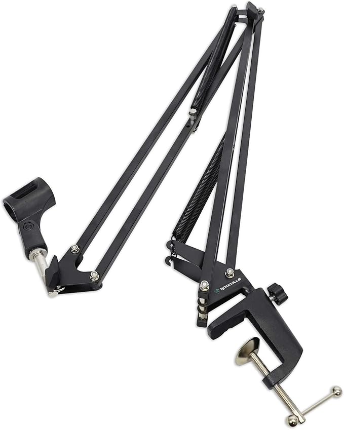 Rockville DMS40 40-Inch Studio Microphone Boom Arm Stand, Aluminum Desk Clamp, 360 degree Rotation, Steel Frame, ABS Mic Clip, for Podcasting and Streaming