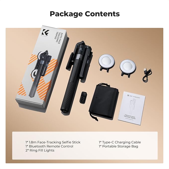 K&F CONCEPT 71“ Auto Face Tracking Tripod, 360° Rotation Selfie Stick with 2 Fill Lights, Gesture & Remote Control for Vlogging, Live Streaming & Video Recording