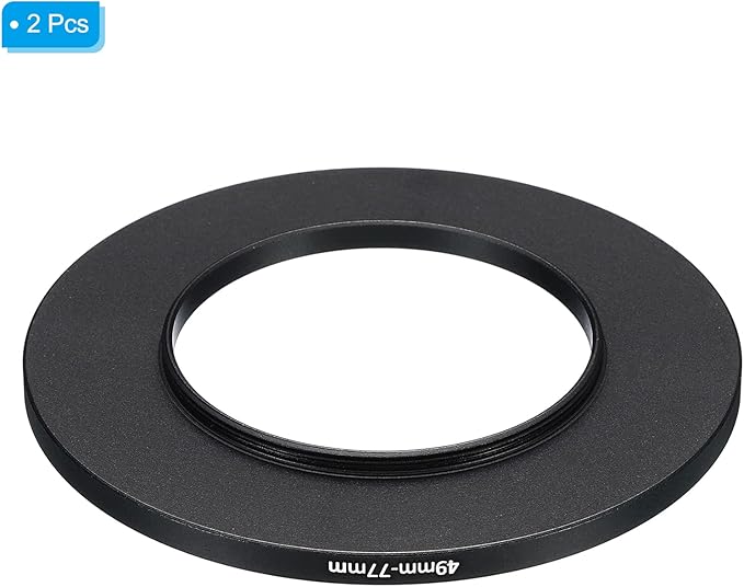 PATIKIL 49mm-77mm Metal Step Up Ring, 2 Pack Camera Lens Filter Adapter Ring Aluminum Filter Adapter Ring for Camera Lenses Hood, Black