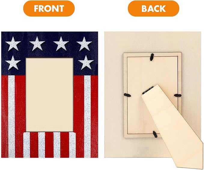 ABOOFAN American Flag Picture Frame, Independence Day Wooden Photo Frame, Desktop Picture Display Stand, 4th of July, Christmas Patriotic Decoration (6x8'', no Glass)