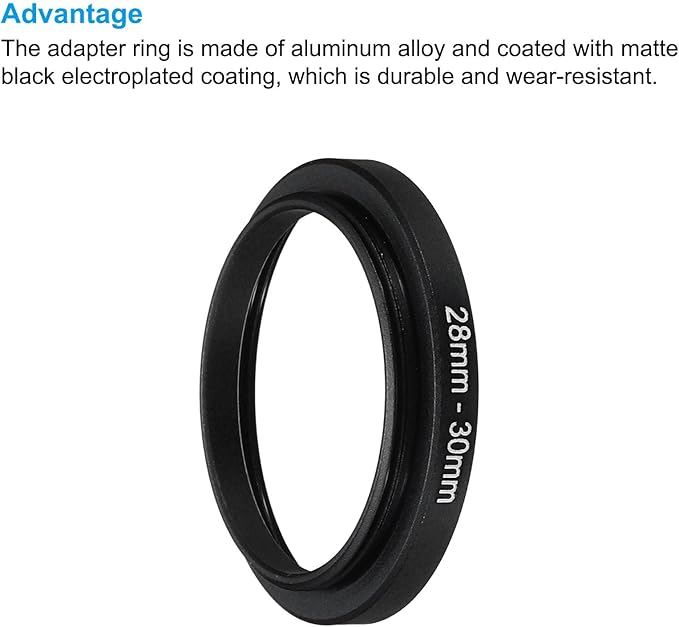PATIKIL 28mm-30mm Metal Step Up Ring with Cleaning Cloth, 2 Pack Camera Lens Filter Adapter Ring Aluminum Filter Adapter Ring for Camera Lenses Hood, Black