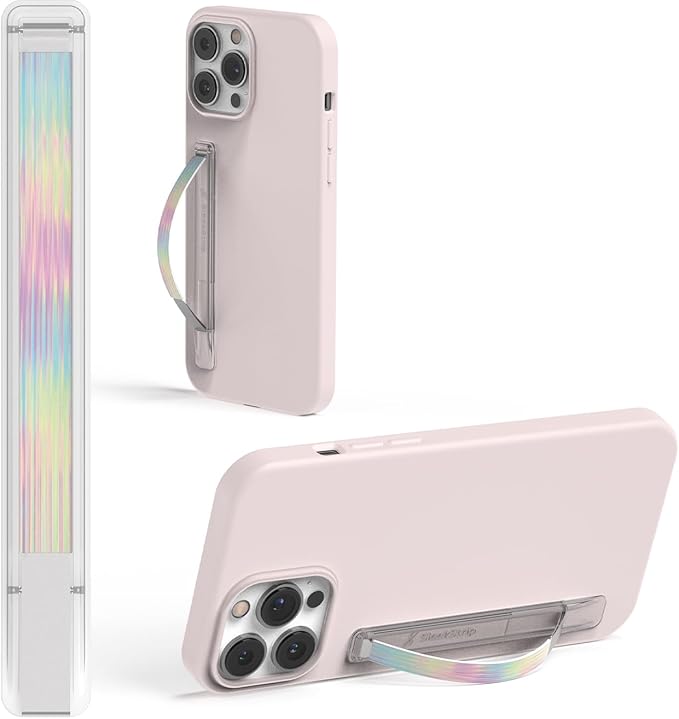 SleekStrip SleekGrip-Essential Ultra Thin Phone Grip Stand,Slim Metal Finger Loop Ring Hand Holder Strap Cell Phone Grips for iPhone 16 Pro Max,17 Air,Android,Case Back - Frosted x Iridescence