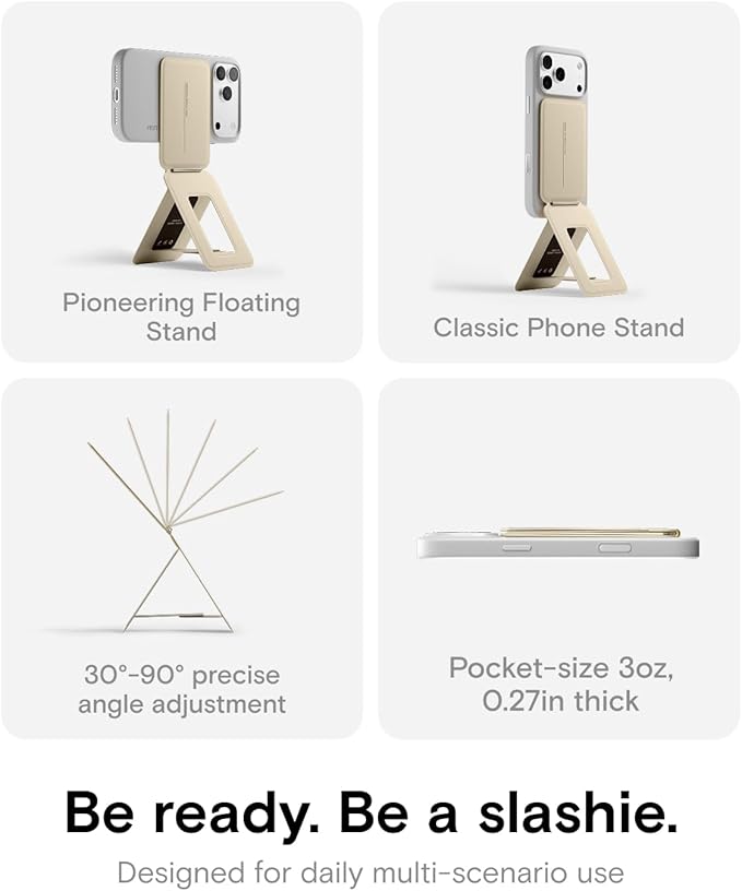 MOFT Phone Tripod Stand Selfie Stick for iPhone, Multi-Angles iPhone Stand, Lightweight & Portable Phone Holder, Strong Magnets, MOVAS Vegan Leather, Earthen Beige (Without Card Slot)