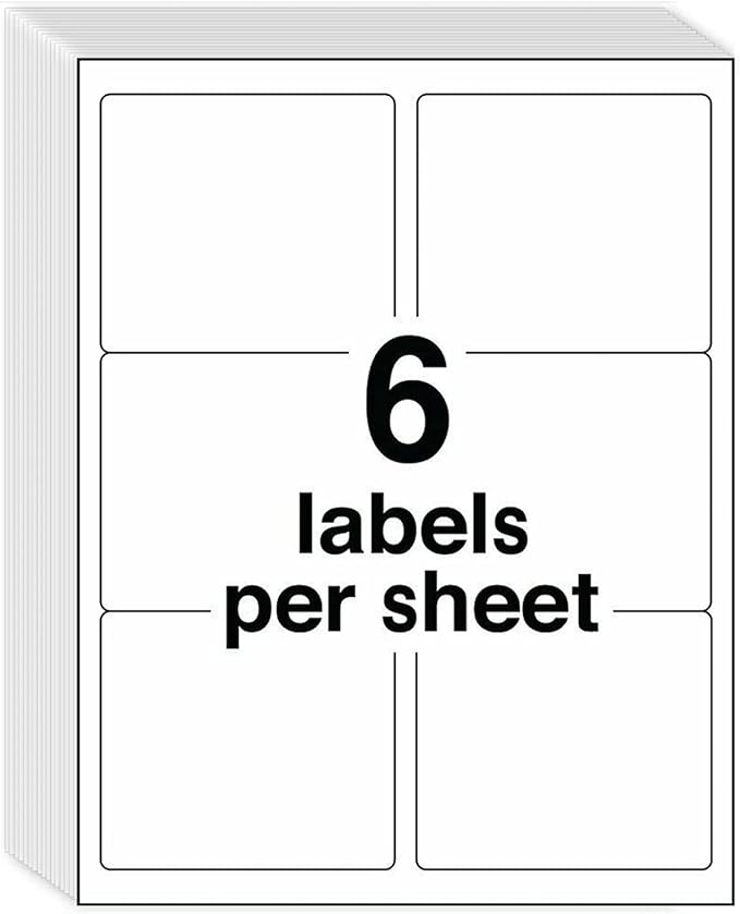 3-1/3" x 4" Shipping Address Labels 300 Label Stickers Paper for Laser/Inkjet Printer 6 per Page Printable Mailing Labels, FBA Box Labels - Matte, 50 Sheets