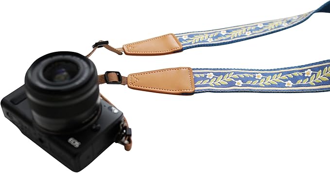 Original Design Personalized Adjustable Camera Strap Vintage Blue Jasmine, Fit for Canon Nikon Sony Olympus Interchangeable Lens Digital Camera/DSLR etc.