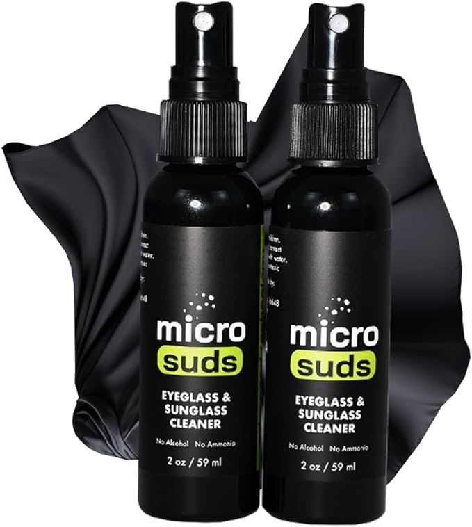 Microsuds Advanced Eye glass Cleaner Spray Kit | (2x) Glass Cleaner Sprays 2oz & (2x) Glasses Cleaning Cloth | Formula Mitigates Scratches for Eyeglasses, Laptop, Screens | USA MADE (4 piece set)