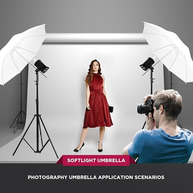 [2 Pack] 33"/84cm White Translucent Soft Umbrella Kit,Photography Umbrella Lighting Kit for Studio/Outdoor Photo and Video Lighting Accessories (2 * 33" White)…