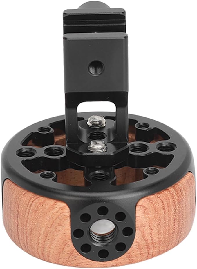 Round Side Camera Handle Handgrip, Wooden Quick Release Rail Rod Clamp, Ergonomic Hollowed Out Design, Aluminum Alloy with CNC Machining, for SLR Camera Mirrorless Camera Cage