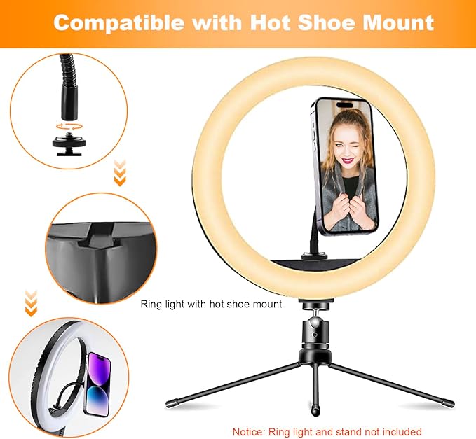 Ring Light Phone Holder Attachment, Strong Magnetic Phone Holder for Ring Light and Tripod Stand, Flexible Cell Phones Tripod Mount Adapter for MagSafe iPhone 16 15 14 13 12 Series and Android Phones