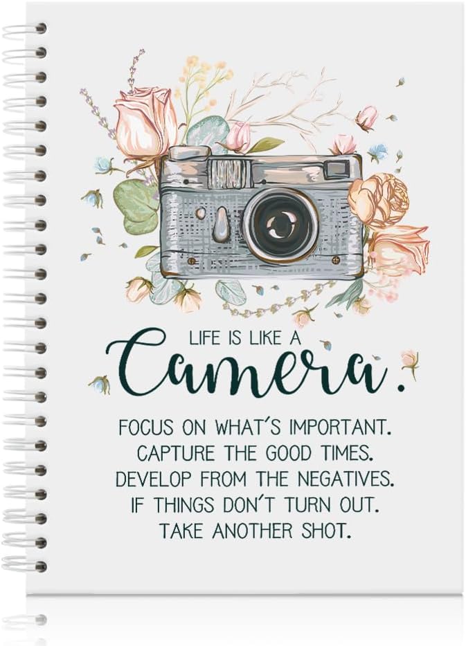 Life is Like a Camera Cute Spiral Notebook, Mental Health Gifts for Women, Inspirational Quote Gifts for Mom Sister Friend BFF Coworker, Notebook Gifts for Photography Enthusiasts
