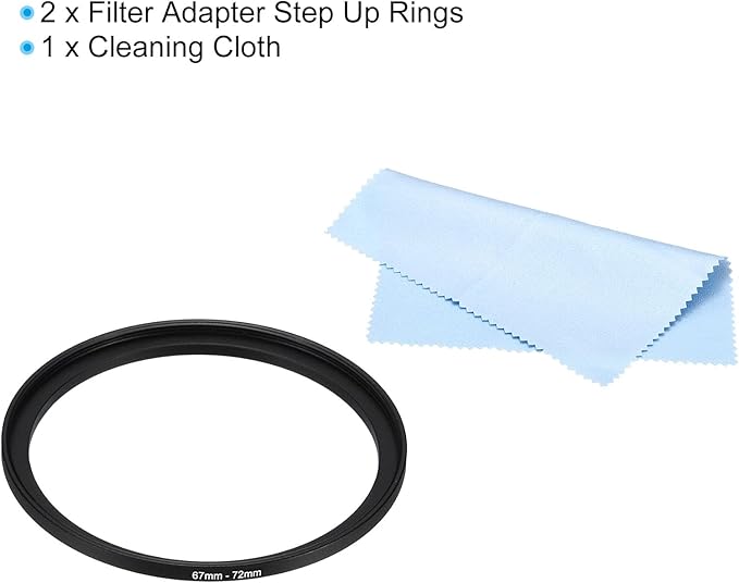 PATIKIL 67mm-72mm Metal Step Up Ring with Cleaning Cloth, 2 Pack Camera Lens Filter Adapter Ring Aluminum Filter Adapter Ring for Camera Lenses Hood, Black