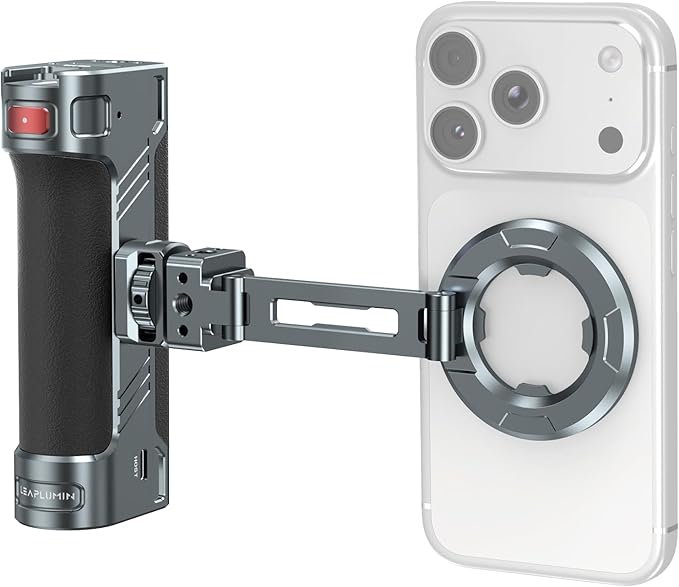 Magnetic Side Handle Handgrip for Smartphones, 360° Rotatable Aluminum Phone Grip with Shutter | SD/TF Card Reader | PD Charging | USB C Port | Cold Shoe | ARRI Holes for Mobile Video Rig