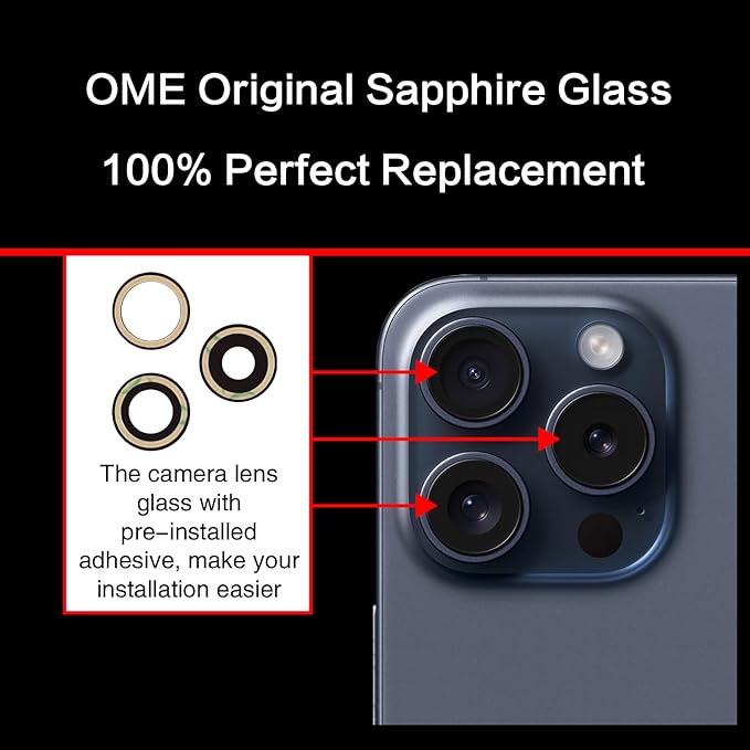 2 PCS for ASDAWN Back Rear Camera Lens Glass Replacement for iPhone 15 Pro 6.1 Inches with Pre-Installed Adhesive, ASDAWN Back Camera Lens Glass kit with Installation Manual + Repair Tool Set