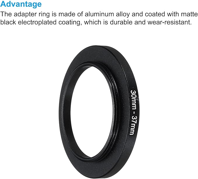 PATIKIL 30mm-37mm Metal Step Up Ring with Cleaning Cloth, 2 Pack Camera Lens Filter Adapter Ring Aluminum Filter Adapter Ring for Camera Lenses Hood, Black