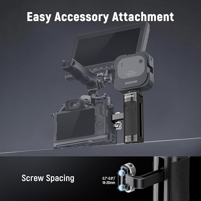 NEEWER Lightweight Side Handle, Camera Cage Rig Handle with Contoured Silicone Grip, Dual 1/4" Screws, 1/4" Threads, Cold Shoe, Vertical Adjustment, Compatible with SmallRig NEEWER Cage, CA067H
