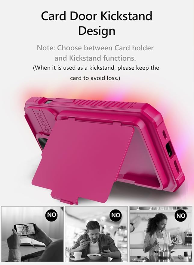Vihibii for iPhone 15 Pro Max Wallet Case with Card Holder (4 Cards) & Slide Camera Cover & Kickstand, Raised Edges Protect Screen, Rugged Hard Back Cover for iPhone 15 Pro Max, 5G 6.7" 2023, Hot Pink