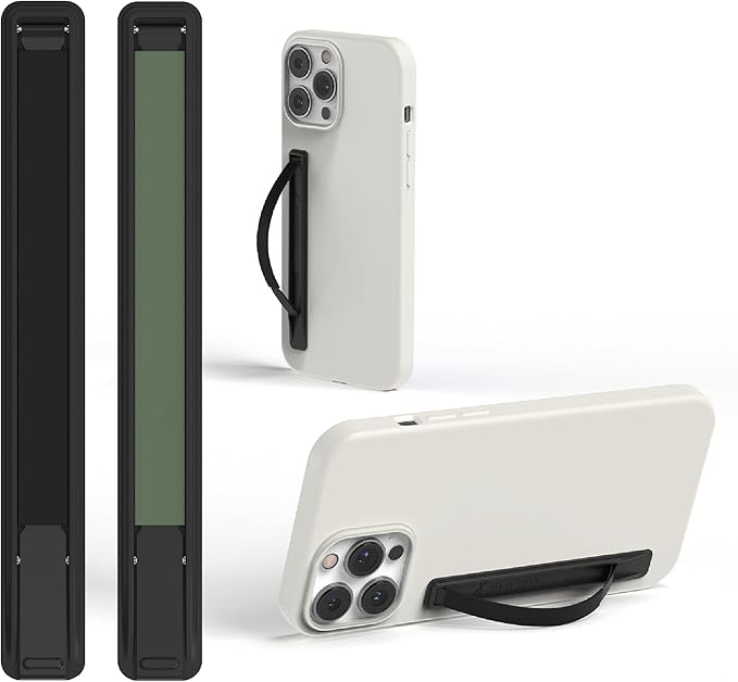 SleekStrip SleekGrip-Essential Ultra Thin Phone Grip Stand,Slim Metal Finger Loop Ring Hand Holder Strap Cell Phone Grips for iPhone 16 Pro Max,17 Air,Android,Case Back - Jet Black + Olive Green 2PK