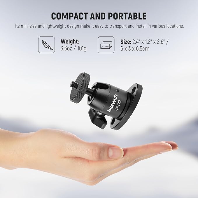 NEEWER Webcam Wall Ceiling Mount Bracket, Aluminum Alloy Mini Ball Head & 1/4" Screw for Photo Studio Photography Video Recording Action Camera Accessories, 360° Rotation & 90° Tilt, CA172