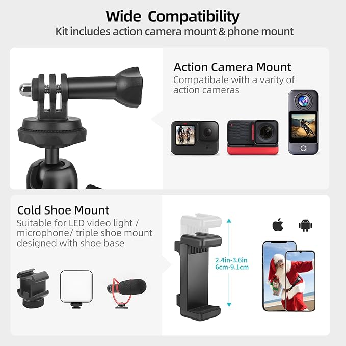 Magnetic Camera Mount with Ball Head, Magnetic Phone Holder for Gym,Super Strong Rubber Coating Neodymium Magnet for Smartphone Hero 13/12/11/10/9/8/7/6,DJI Osmo Action Insta360, Security Camera