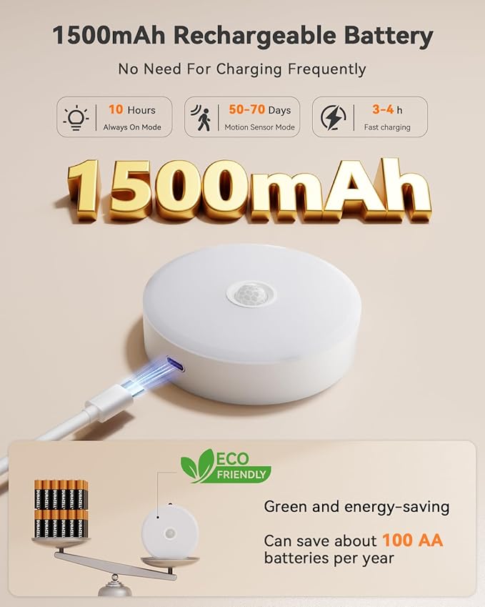 Puck Lights with Remote Control, Rechargeable Under Cabinet Lighting, 3 Color Temps, 12 RGB Color LED Motion Sensor Lights Wireless, Dimmable Tap Lights for Closet, Kitchen, Shelf, Stair