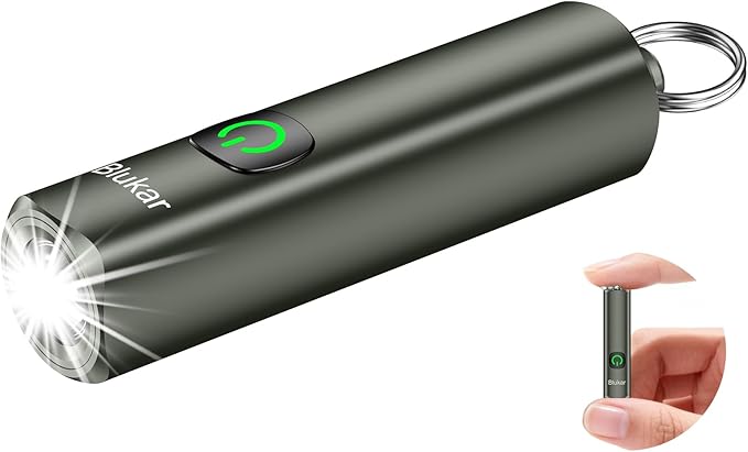 Blukar Rechargeable EDC Flashlight, Mini Keychain Flash Light with 3 Lighting Modes, Memory Function, Waterproof, Compact and Portable Pocket Light for Everyday Carry, Emergency,Camping-Gray