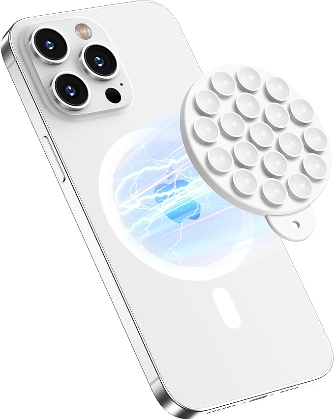 Magnetic Suction Cup Phone Mount, Compatible with MagSafe, Silicone Octo Cup Buddy Sticky Grip Holder for iPhone and Android, Removable Hands-Free Phone Stand Selfie/Video for TikTok, White