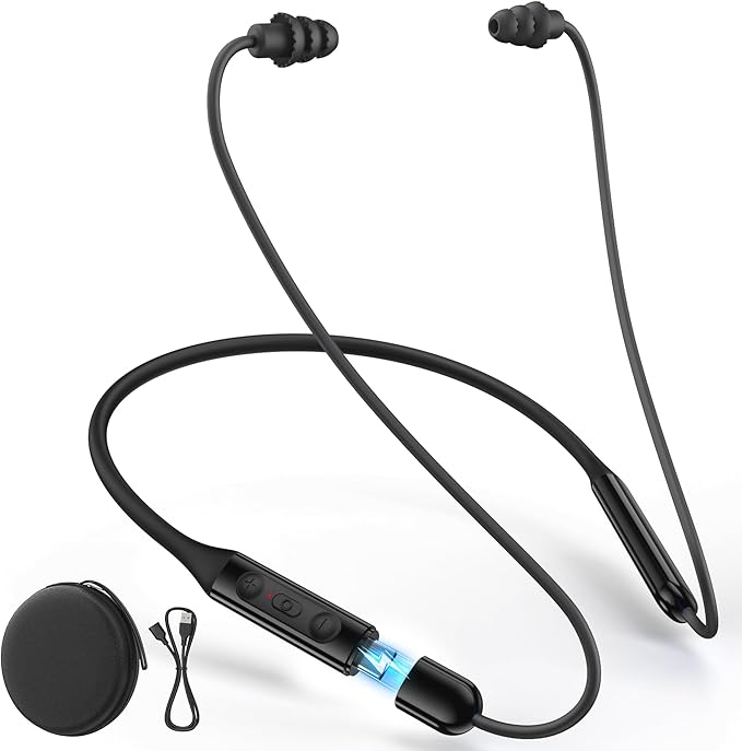 Bluetooth 6.0 Earplug Headphones with 40H Playtime & OSHA Compliant 29dB Noise Reduction Hearing Protection, Rechargeable Wireless Neckband Earbuds w/Mic, IPX6 Waterproof for Construction, Workshop