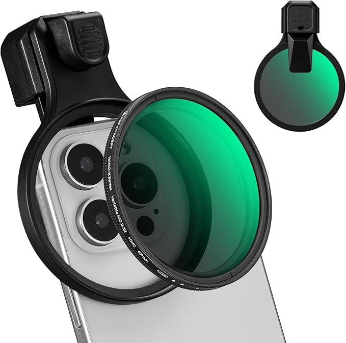 K&F CONCEPT 67mm Press-on ND2-32 Phone Lens Filter Kit, Multi-Coated VND Filter Compatible with iPhone 17/16/15/14/13/12 Standard, 16/15/14/13/12 Pro/Pro Max, 67mm Threaded Filters