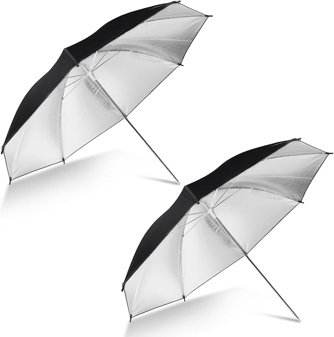 [2 Pack] 33" Black/Silver Reflector Umbrella Kit,Photography Umbrella Lighting Reflector for Contrast, Concentrative Light,Studio/Outdoor Photo and Video Lighting Accessories (2 * 33" Black)…