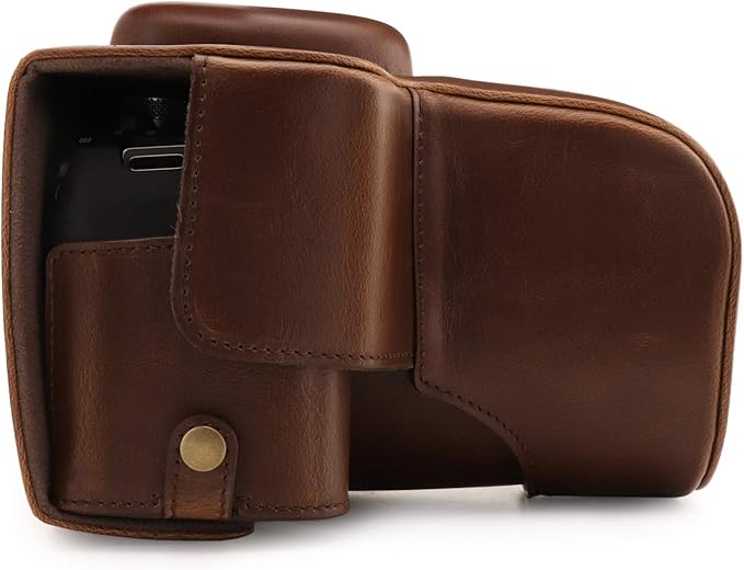 MegaGear MG1608 Ever Ready Leather Camera Case compatible with Canon EOS Rebel T7 (18-55mm), 2000D (18-55mm) - Dark Brown